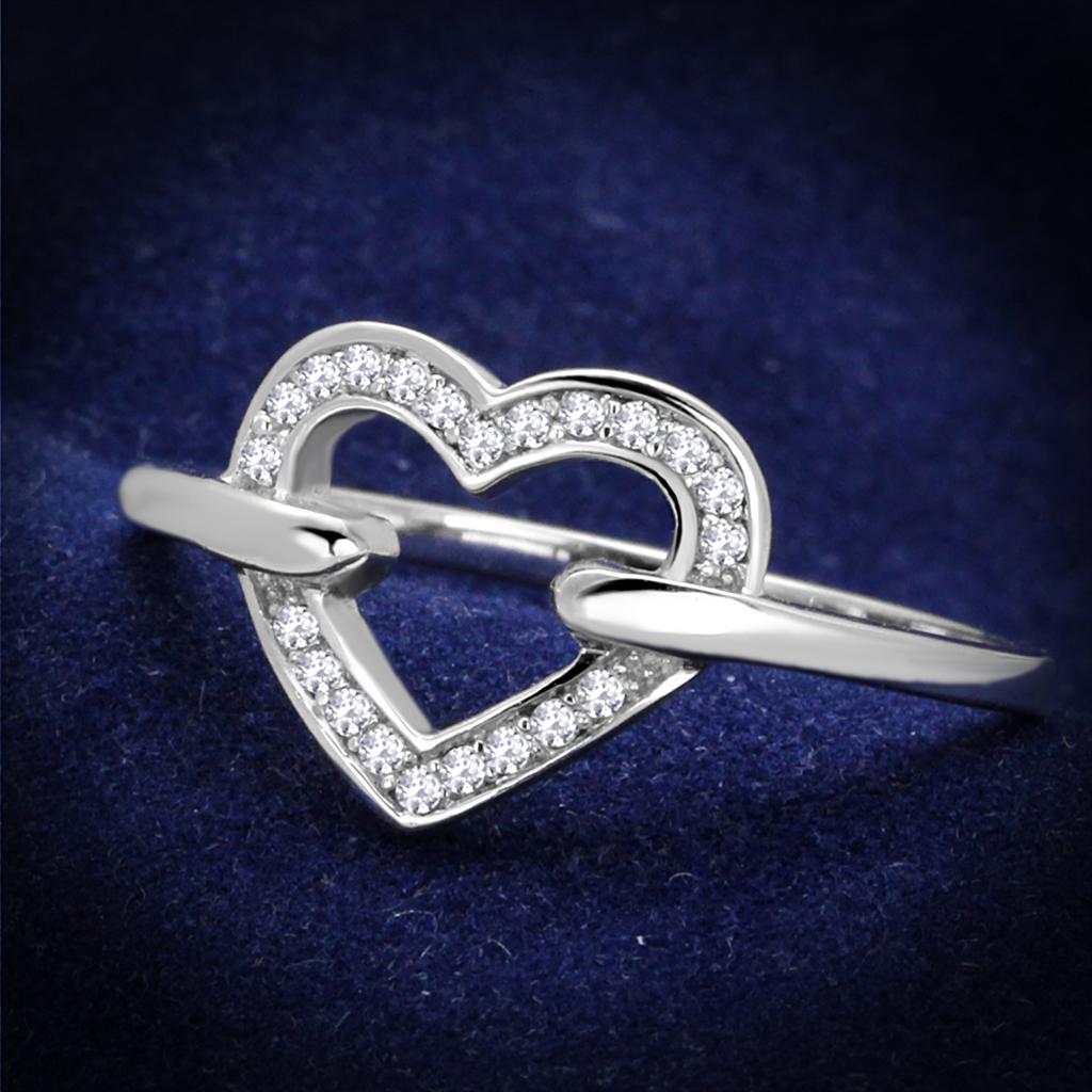 JCE256 Rhodium 925 Sterling Silver Ring with AAA Grade CZ  in Clear