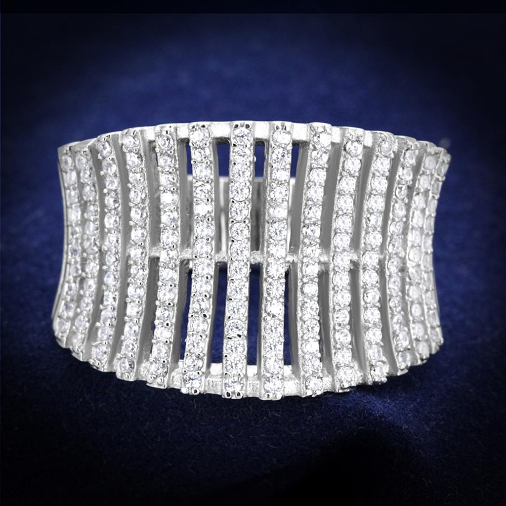JCE302 Rhodium 925 Sterling Silver Ring with AAA Grade CZ  in Clear