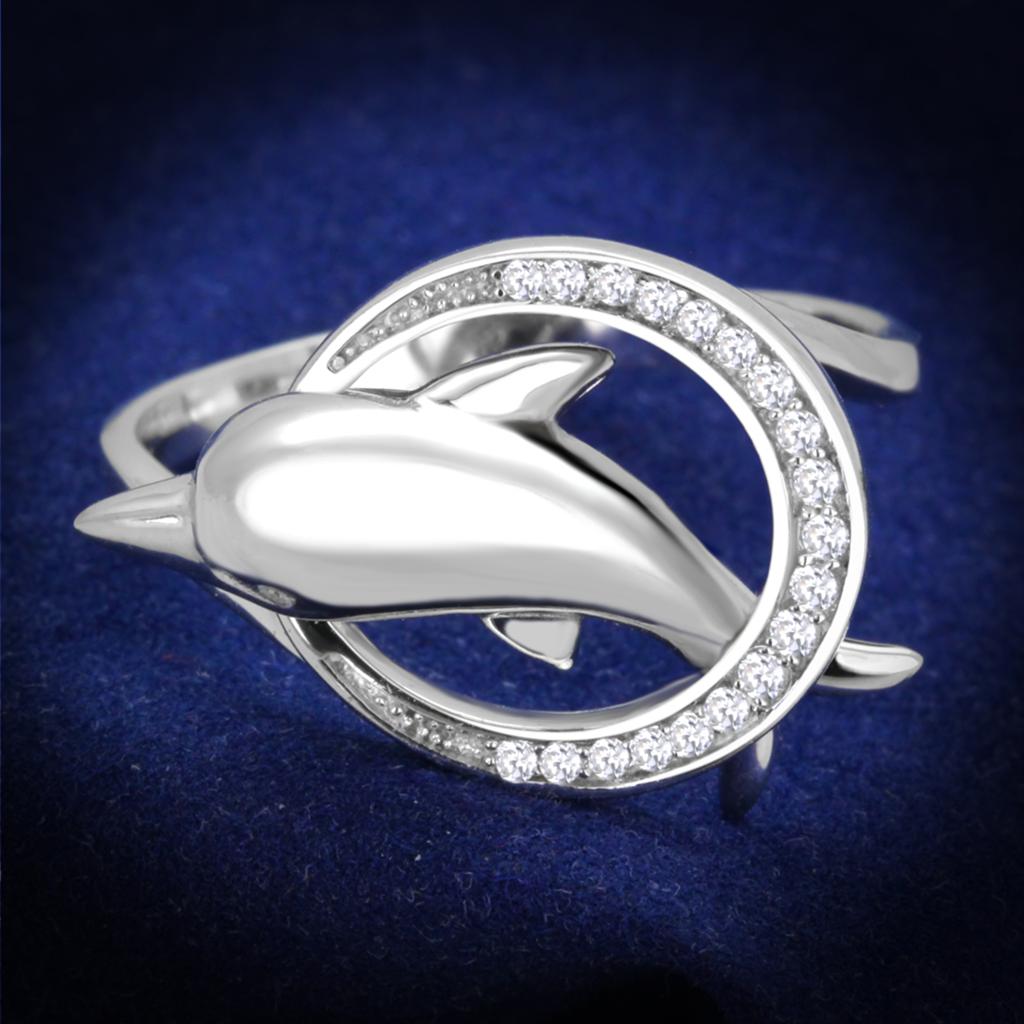 JCE343 Rhodium 925 Sterling Silver Ring with AAA Grade CZ  in Clear