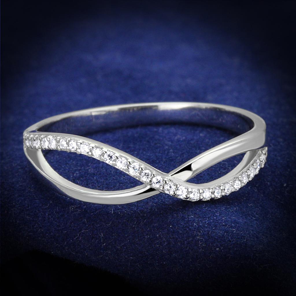 JCE355 Rhodium 925 Sterling Silver Ring with AAA Grade CZ  in Clear