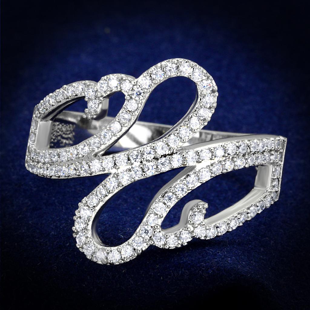 JCE383 Rhodium 925 Sterling Silver Ring with AAA Grade CZ  in Clear