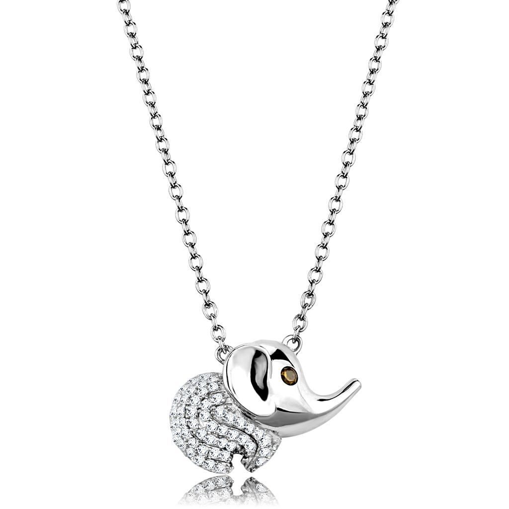 JCE450 Rhodium 925 Sterling Silver Chain Pendant with AAA Grade CZ  in Topaz