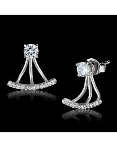 JCE512 Rhodium 925 Sterling Silver Earrings with AAA Grade CZ  in Clear