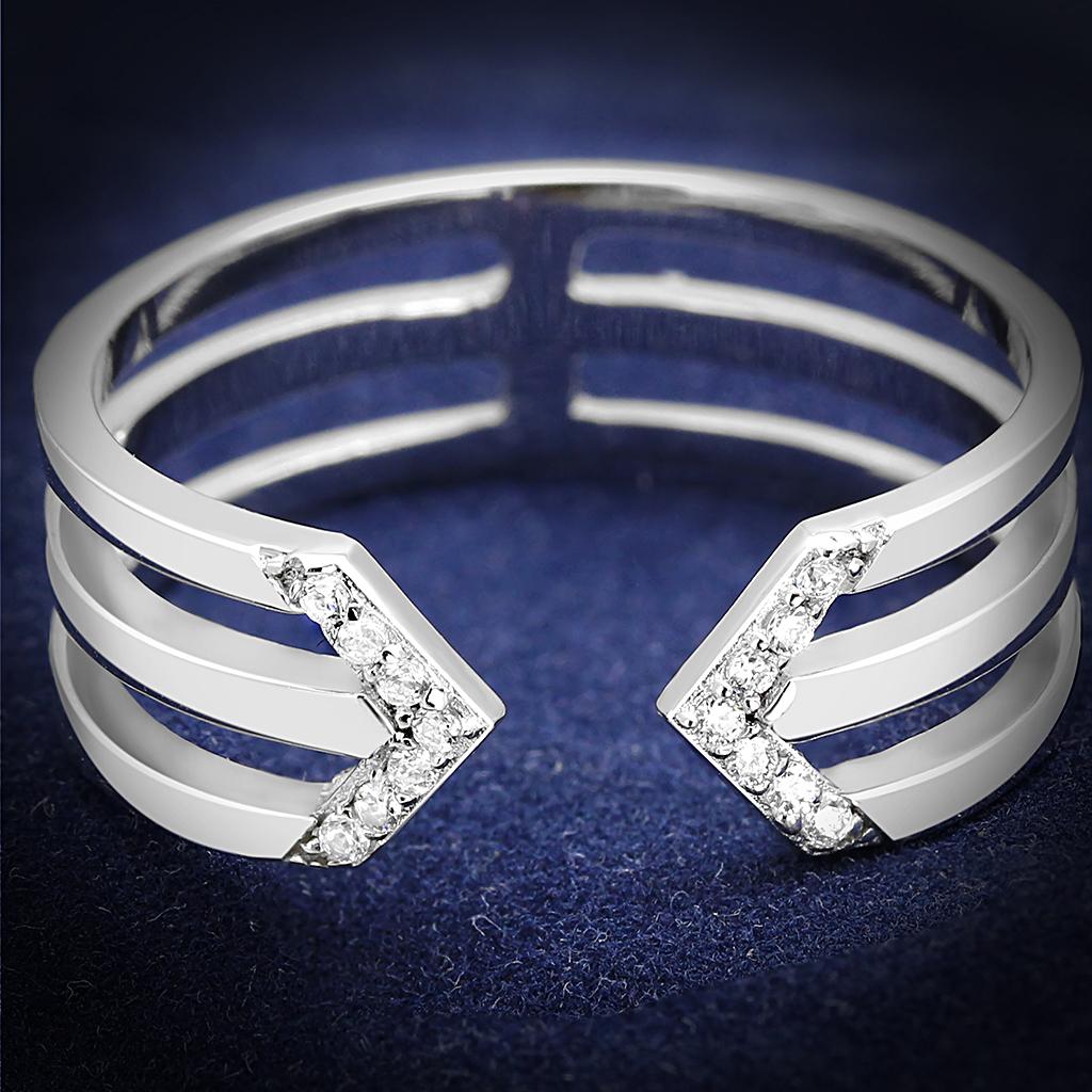 JCE574 Rhodium 925 Sterling Silver Ring with AAA Grade CZ  in Clear