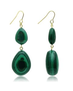 JCE019 Gold Brass Earrings with Synthetic MALACHITE in Emerald