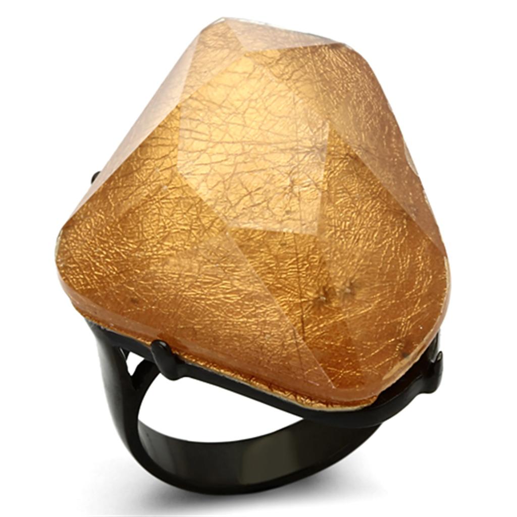 JCE097 IP Black(Ion Plating) Stainless Steel Ring with Synthetic Synthetic Stone in Orange