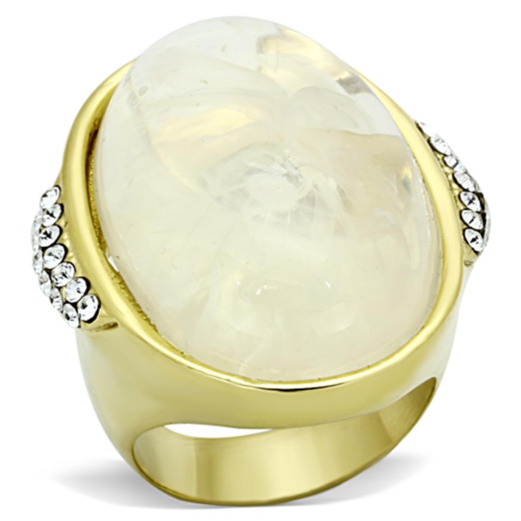 JCE108 IP Gold(Ion Plating) Stainless Steel Ring with Synthetic Synthetic Stone in Clear